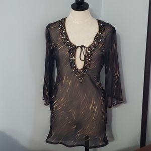 Solitaire Animal Print Sequin and Bead Tunic
